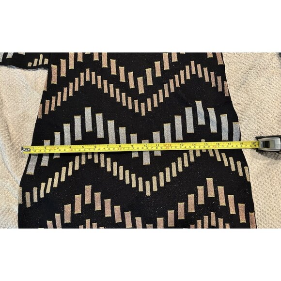 TED BAKER Black Rose Gold Silver Metallic Bell Sleeve Knit Dress Size 2 Sm US - Picture 8 of 9